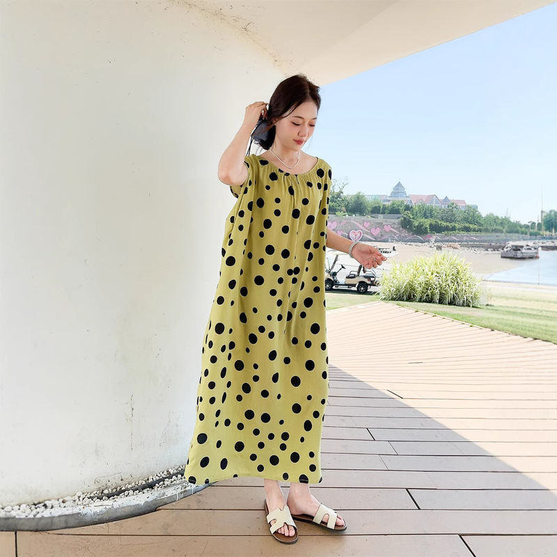 2025 New Summer Artificial Cotton Skirt Women's Cotton Silk Skirt Home Sleeveless Dress Loose Large Size Mid-Length 2025 New Summer Artificial Cotton Skirt Women's Cotton Silk Skirt Home Sleeveless Dress Loose Large Size Mid-Length