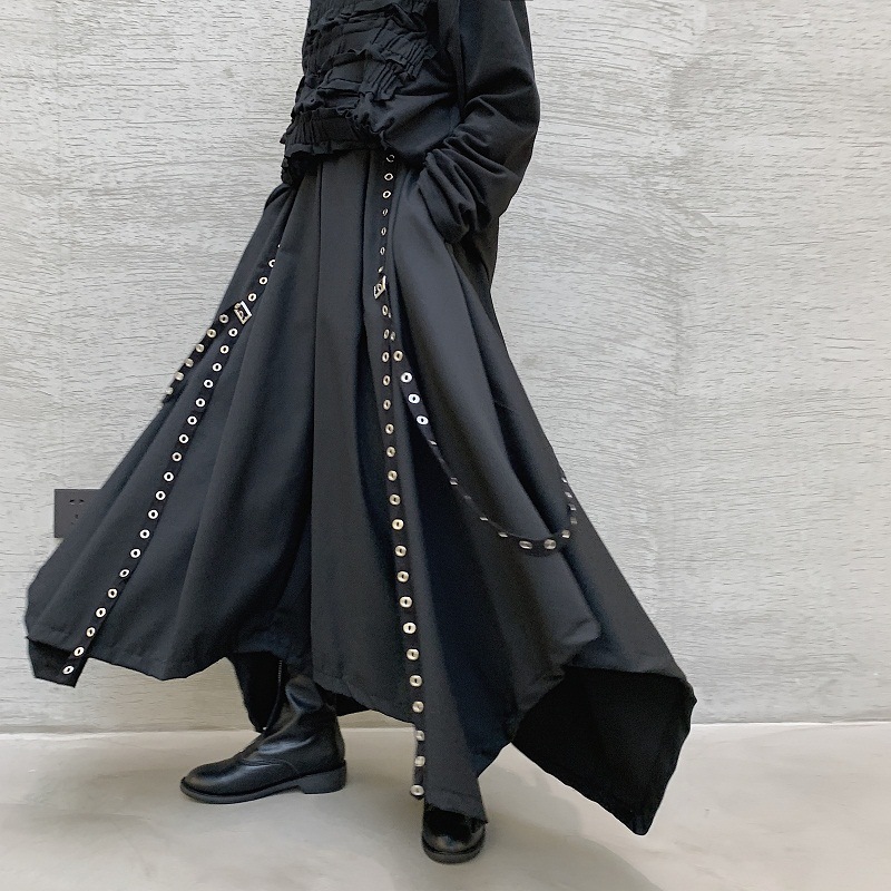 2022 spring and summer new Yamamoto dark niche personality ribbon rivet heavy industry Art super large swing irregular culottes