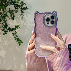 Creative dark purple glitter mobile phone case cat ear plating iPhoneXR/11 Apple 12/13promax/14