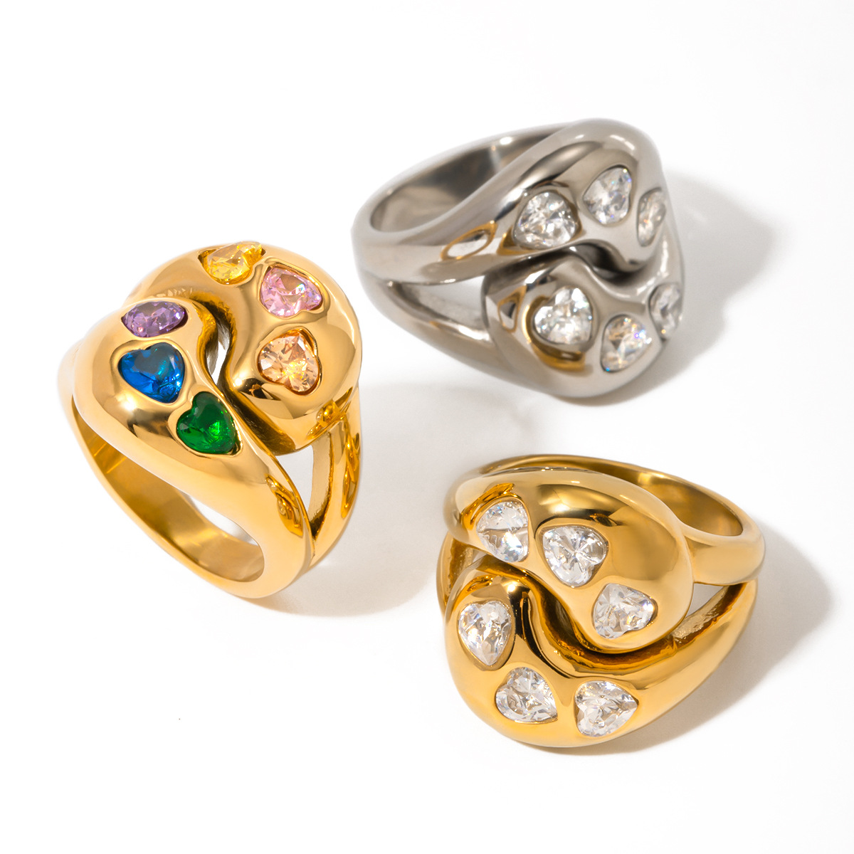 brand glossy ring with stone stainless steel drop-shaped heart…