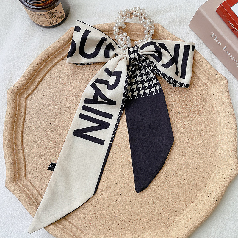 Banda de pelo de bufanda de seda para mujer corbata de pelo fino de verano de perlas cinta de arco Hada cuerda de pelo de todo fósforo estilo coreano accesorios para el cabello al por mayor