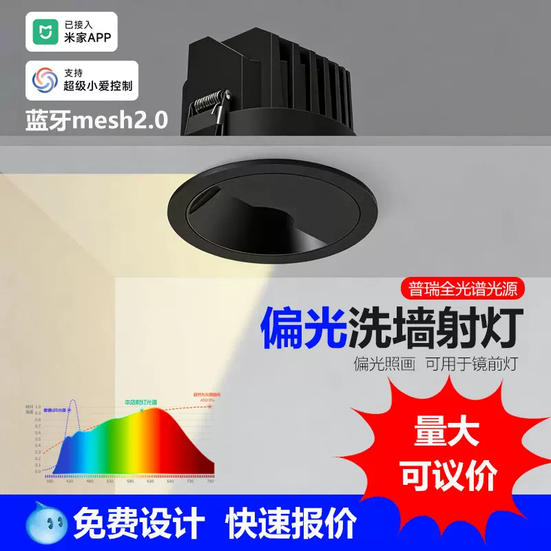 偏光洗墙灯射灯嵌入式led全光谱照画射灯已接入米家app智能筒灯