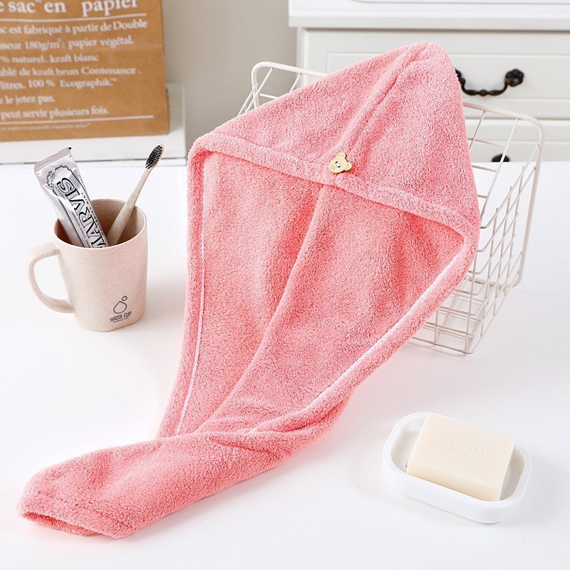 Sneldrogende handdoek voor dames, zeer absorberend, geschikt voor het wassen en drogen van lang haar, enkellaags, beervormig._voghion.com