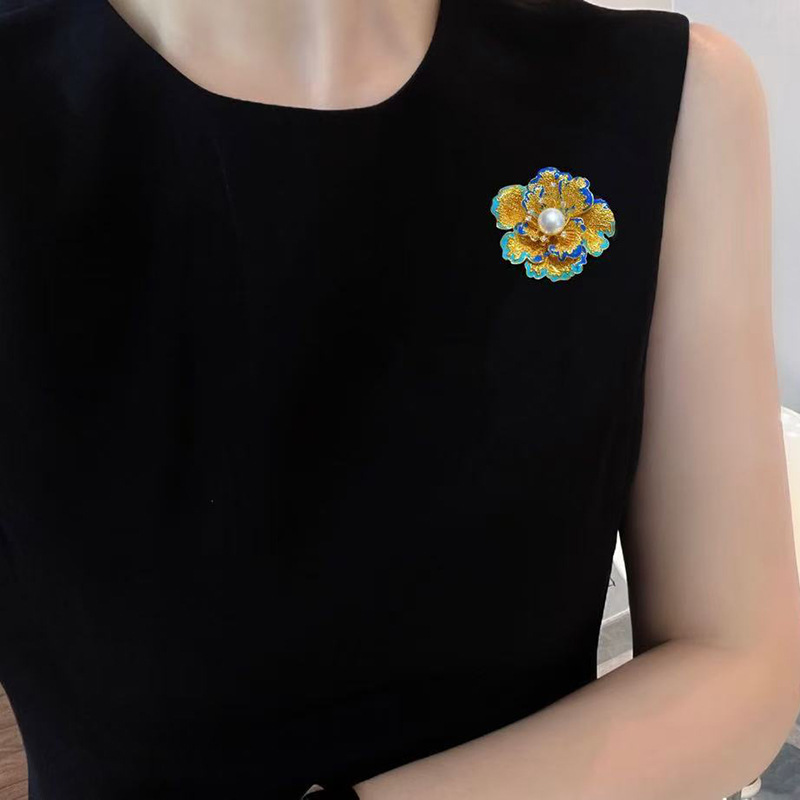 DIY Accessories Retro Chinese Style Peony Flower Brooch for Women Enamel Painted Fashion Versatile Pin Pearl Brooch Base