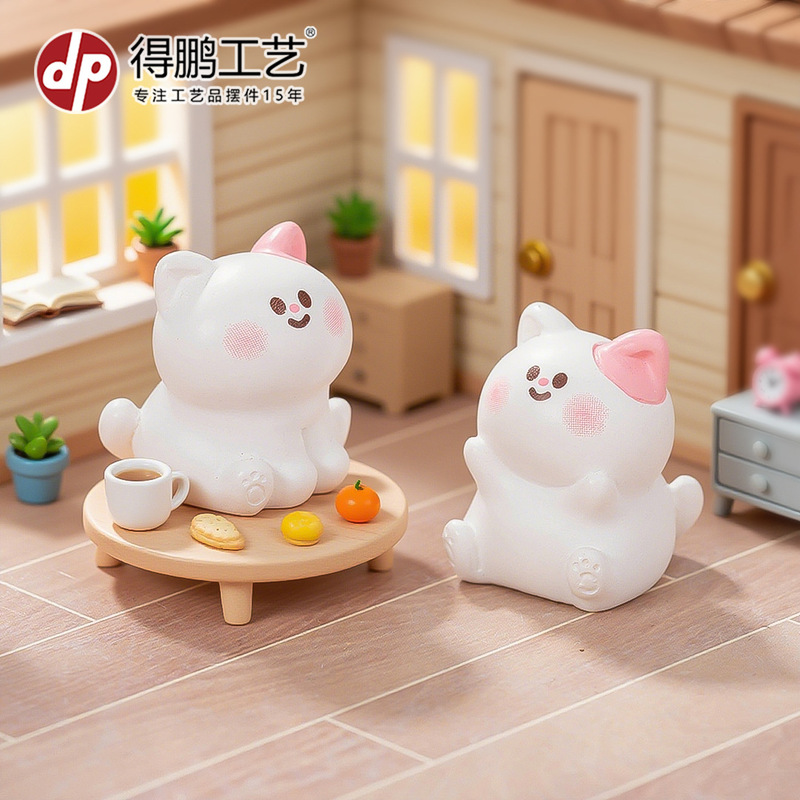 微景观创意可爱粉耳小猫公仔萌粒diy装饰品盲袋配件桌面汽车摆件|undefined