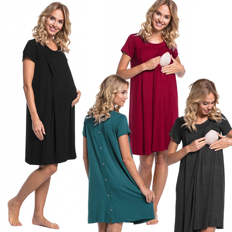 Manufacturers in stock European and American pregnant women delivery hospital dress short sleeve side hidden opening lactation nursing clothes