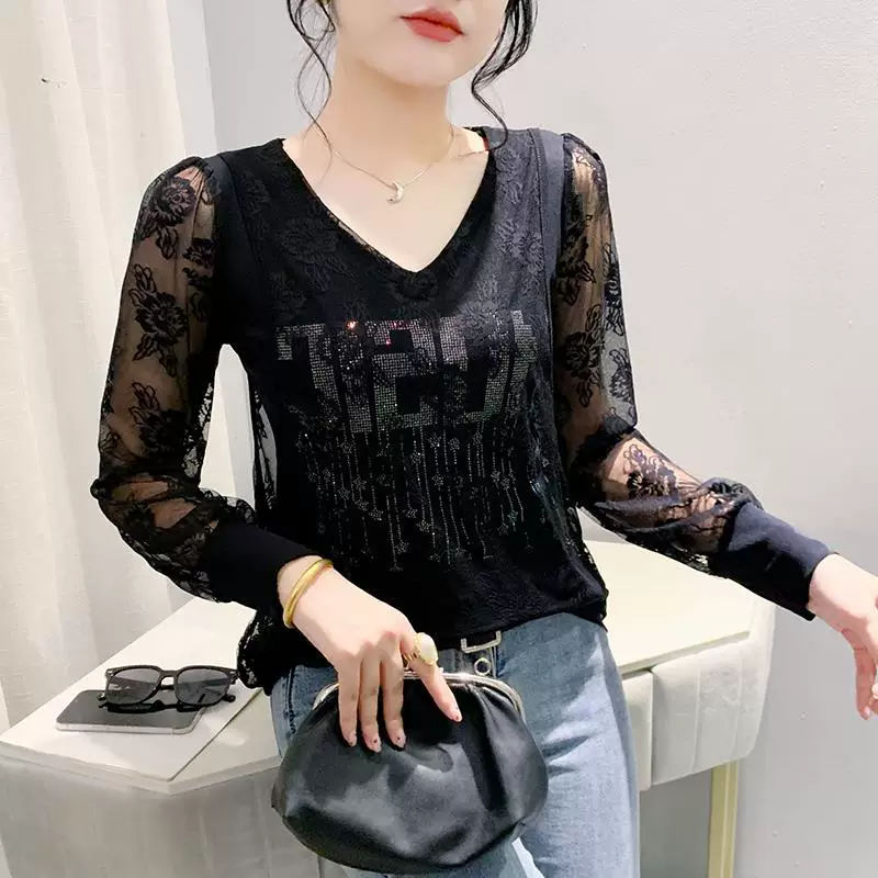 Autumn lace silk long-sleeve, plus size