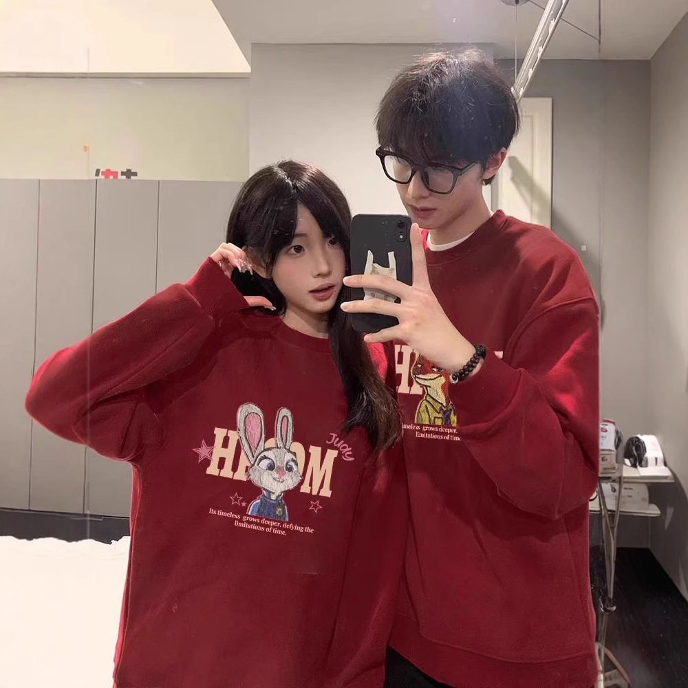 다른 커플 가을 겨울 미친 동물 도시 빨간 하이 엔드 신년 2024 신년 착용