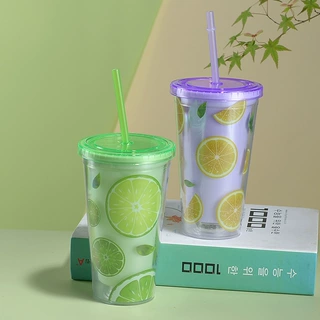 厂家批发双层塑料杯吸管杯创意密封杯广告礼品大容量水杯子650ml