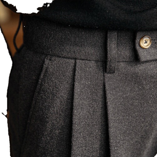 Autumn and winter high-waisted woolen casual pants for men's warm straight and draping gentleman's pure color all-match suit pants
