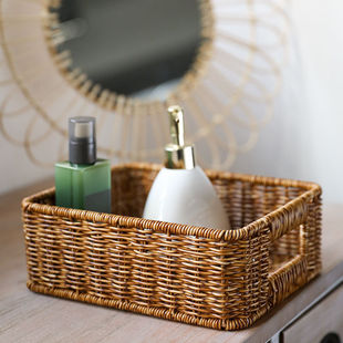 Cosmetic Table Skin Care Desktop Storage Box Imitation Rattan Woven Bathroom Toiletries Storage Basket Hotel Mao Yu Room