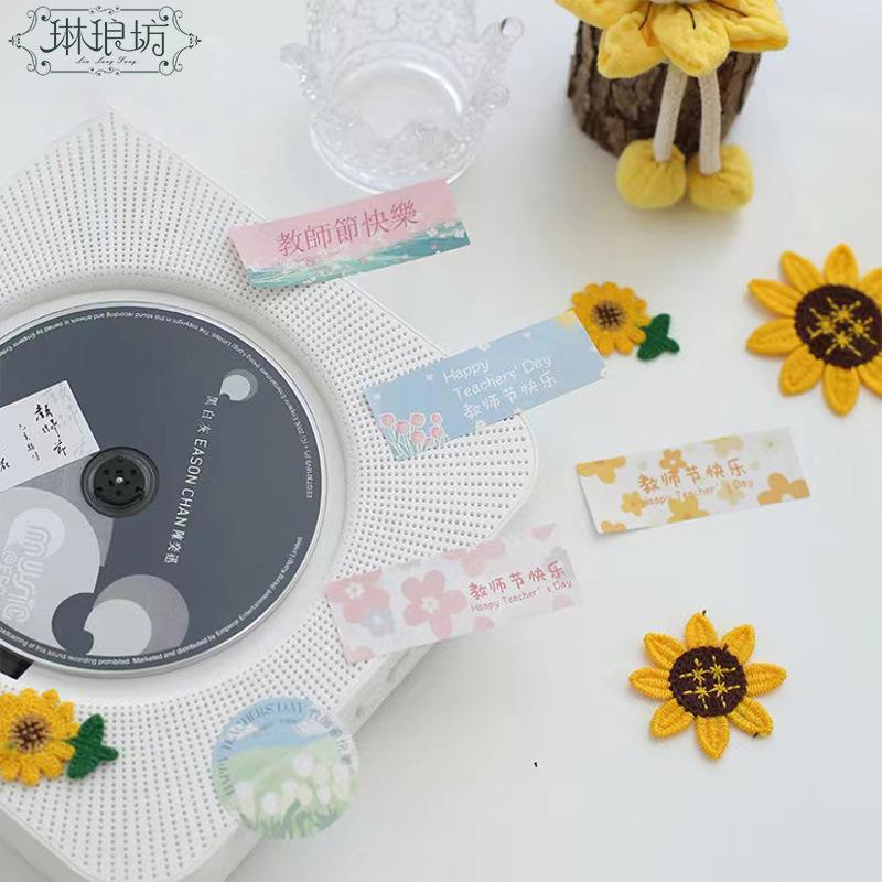 [Oferta Especial] Pegatinas para el Día del Maestro, flores, regalos, empaques para regalos, pegatinas de bendición, formas rectangulares y redondas