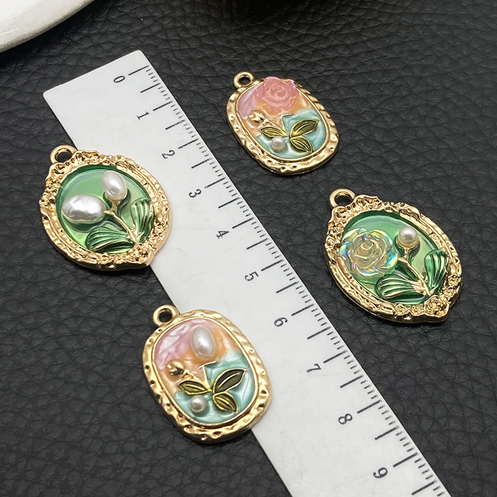 프랑스어 복고풍 빛 럭셔리 에나멜 DIY 귀걸이 목걸이 펜던트 유화 꽃 모네 정원 합금 드립 오일 액세서리