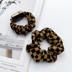 蘋果錶帶適用iwatch彈力棋盤格圖案大腸圈印花發圈錶帶組合套裝