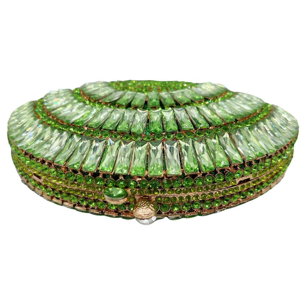 Túi clutch nữ cầm tay dự tiệc đính kim cương rỗng phong cách Âu Mỹ — Xanh táo, màu tím, Màu bạc, Bạc AB chi tiết 8