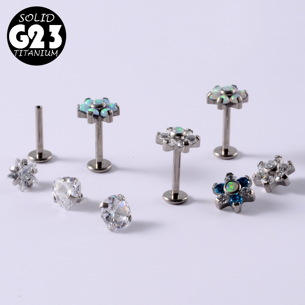 1 Piece Simple Style Flower Titanium Steel Plating Inlay Zircon Lip Stud Ear Studs display picture 4