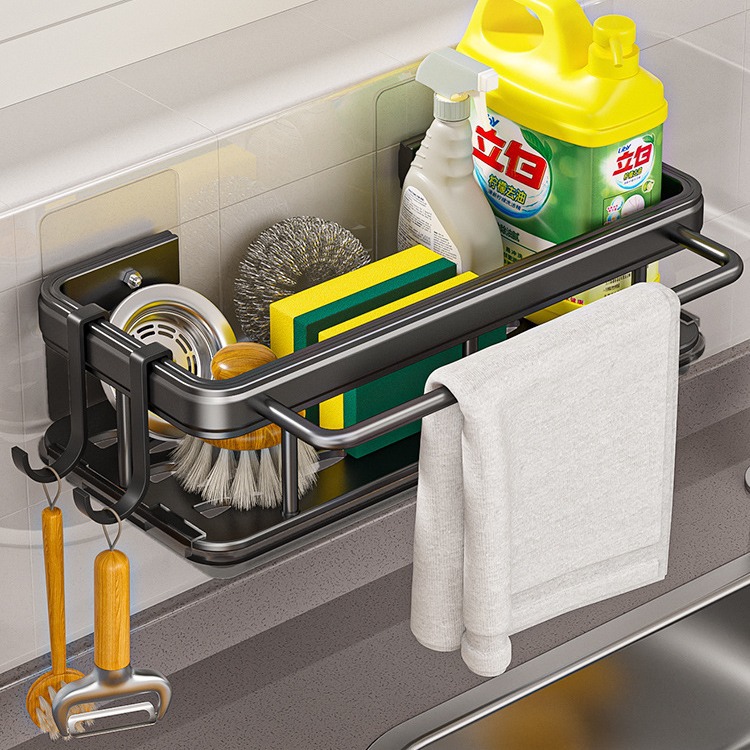 Rag rack de almacenamiento de cocina montado en la pared multi-funcional sin perforaciones rack de drenaje suministros de cocina fregadero colección de almacenes departamentales