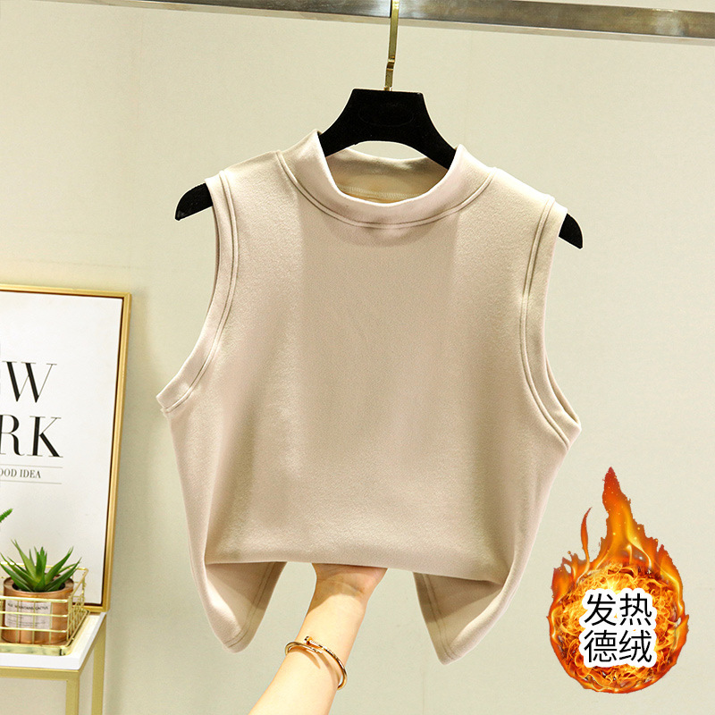 Derong Half Turtleneck Thermal Vest for Women in Autumn and Winter with Velvet Suspbottomer Bottoming Shirt New Thickeneded Sleeveless Top Derong Half Turtleneck Thermal Vest for Women in Autumn and Winter with Velvet Suspbottomer Bottoming Shirt New Thickeneded Sleeveless Top