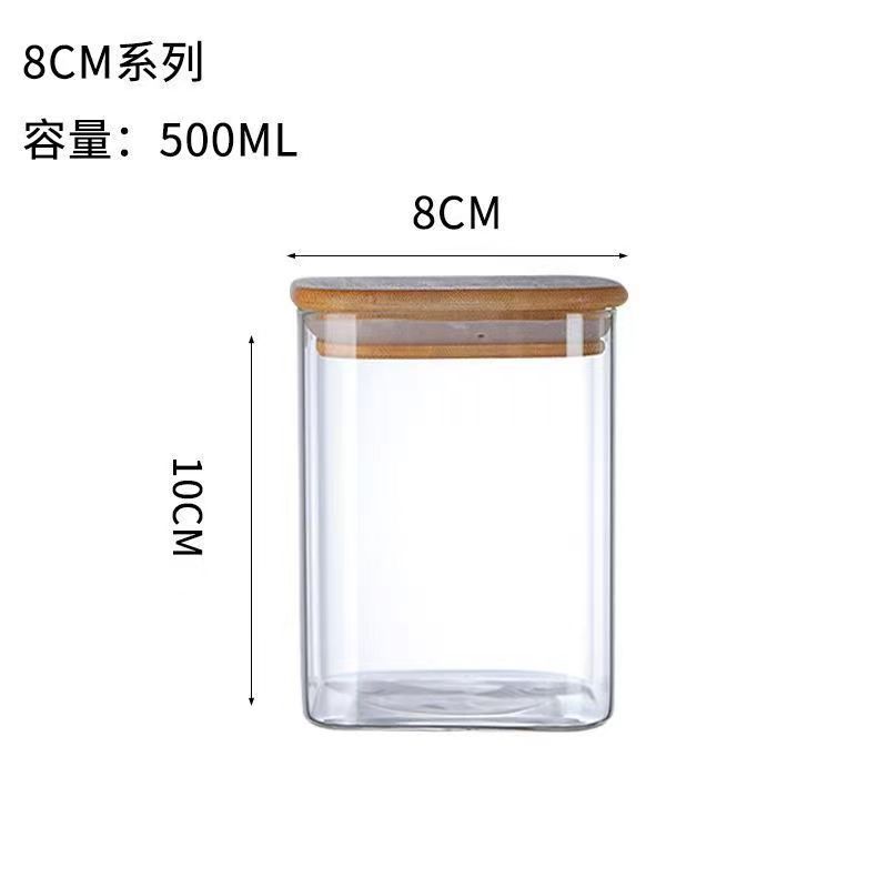 Tanque de almacenamiento de vidrio sellado cuadrado, tanque de té fresco, tanque de almacenamiento de granos, tanque de dulces, tanque de almacenamiento de vidrio de alto silicio
