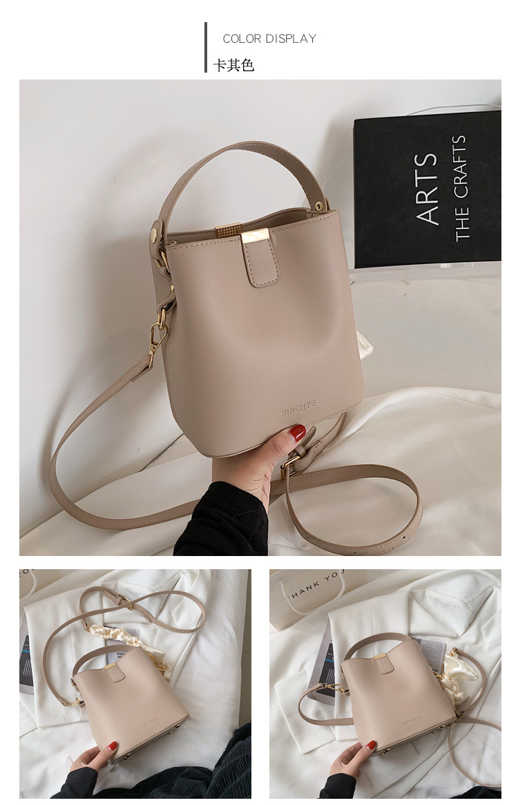 Fashion Silk Scarf Solid Color Single Shoulder Bucket Bag display picture 12