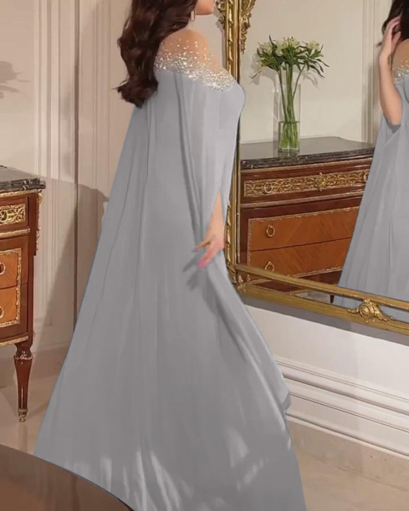 Elegant aftenkjole for damer med perler og stein i chiffon_voghion.com