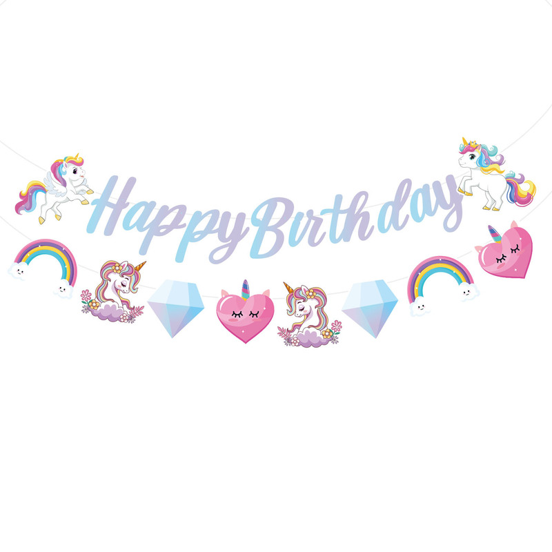 漫画ユニコーンクラウドテーマパーティーレター誕生日フラグ子供の誕生日装飾写真バナー装飾|undefined
