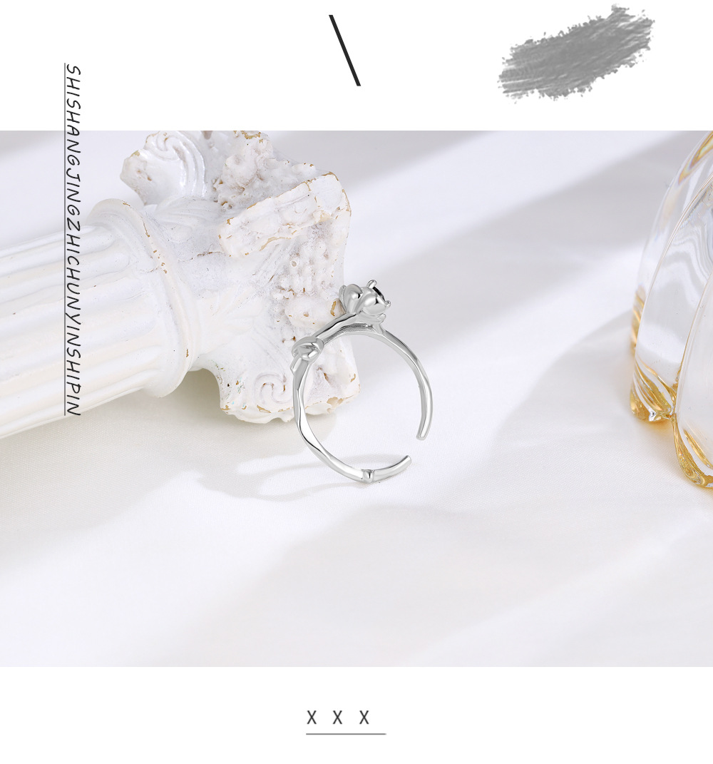 s925 Silver Black Diamond Flower Open Ring Image 10