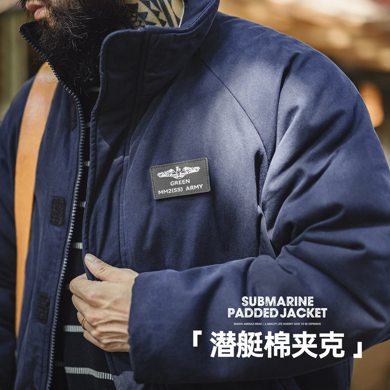 Madden Workwear American Navy Blue Stand Collar Cotton Jacket Thickened Warm Short Raglan Sleeve Jacket for Men Autumn and Winter Madden Workwear American Navy Blue Stand Collar Cotton Jacket Thickened Warm Short Raglan Sleeve Jacket for Men Autumn and Winter