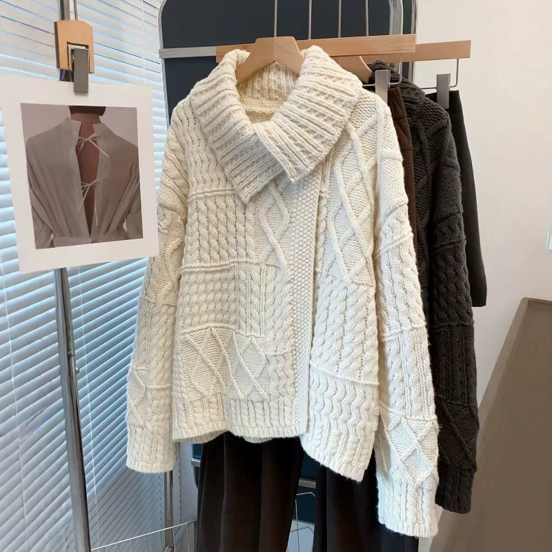 - Extremely popular, thick, warm, and cozy cardigan sweater with a twisted knit pattern, featuring a stand-up collar, perfect for late autumn - Extremely popular, thick, warm, and cozy cardigan sweater with a twisted knit pattern, featuring a stand-up collar, perfect for late autumn