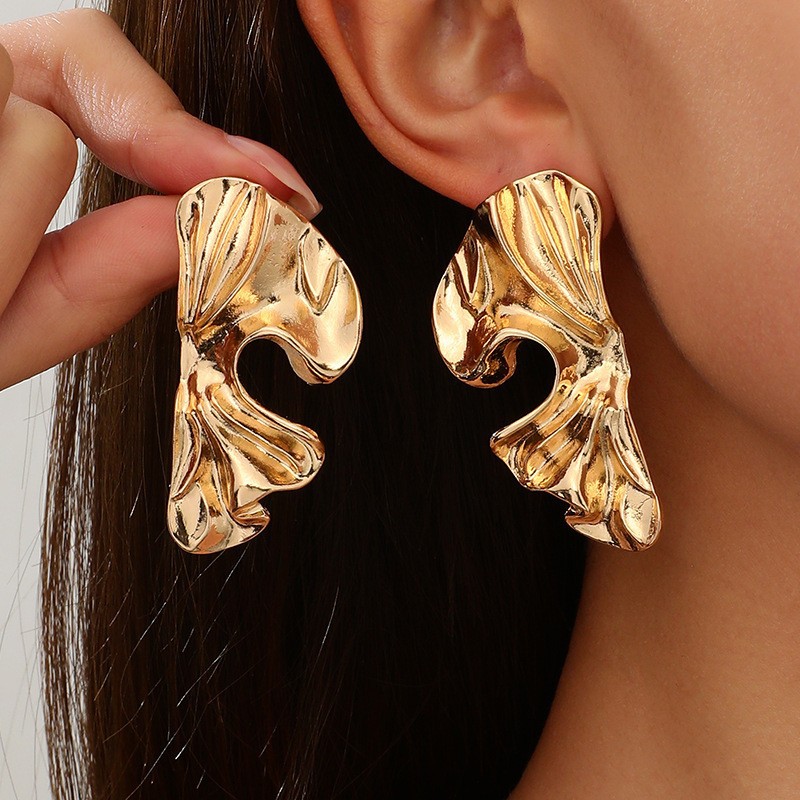 European and American cross-border jewelry ins personality double-layer five-petal flower earrings retro striped leaves tassel earrings manufacturers