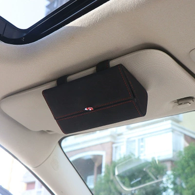 High-End Multifunctional Car Glasses Holder, Leather Car Sun Visor Storage Box, Car Sunglasses Holder (Car Glasses Clip/Bill Clip) - black