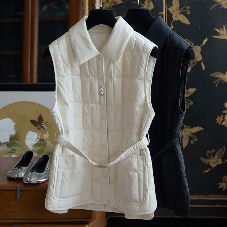 In-Stock Autumn and Winter down Vest with Quilted Checkered Pattern, Turn-Down Collar, Elastic Waistband, Goose down Vest, One-Piece Wholesale