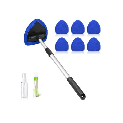 Window Scraper Telescopic Rod Set – Car cleaning tools - 1-pentagonal-telescopic-pole-7-royal-blue-cloth-covers-1-spray-bottle-1-detail-brush