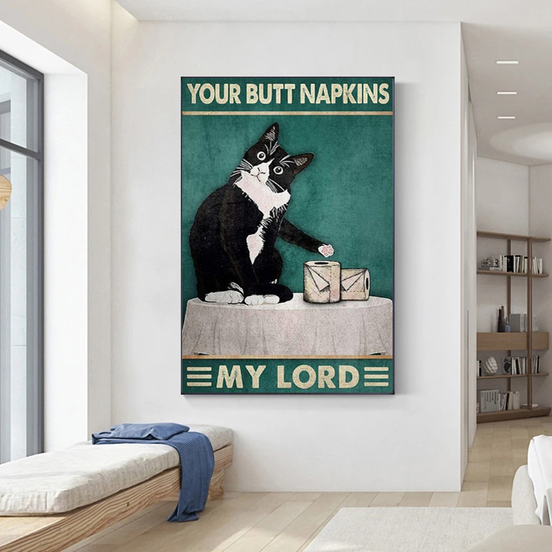 Creative Bathroom Cat Cosplay Living Room Bedroom Poster Canvas Hanging Decorative Painting Core Printing_voghion.com