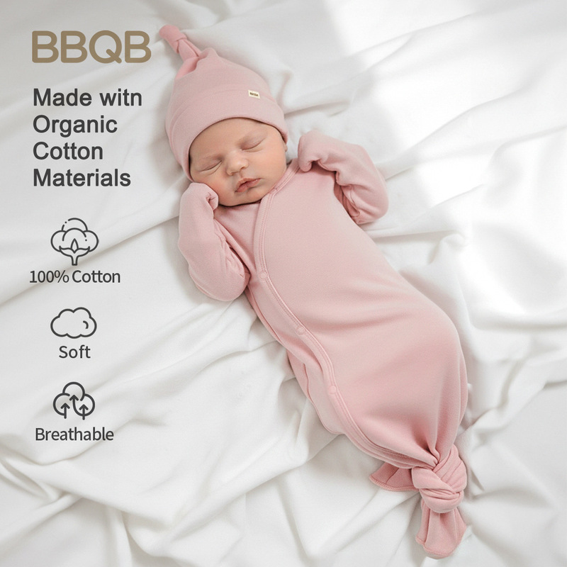 Bbqb Baby Sleeping Bag, Class A, Pure Cotton, Anti-Startle Baby Swaddle, Side-Opening Snap Button, Newborn Supplies, Long-Sleeved, All-Season
