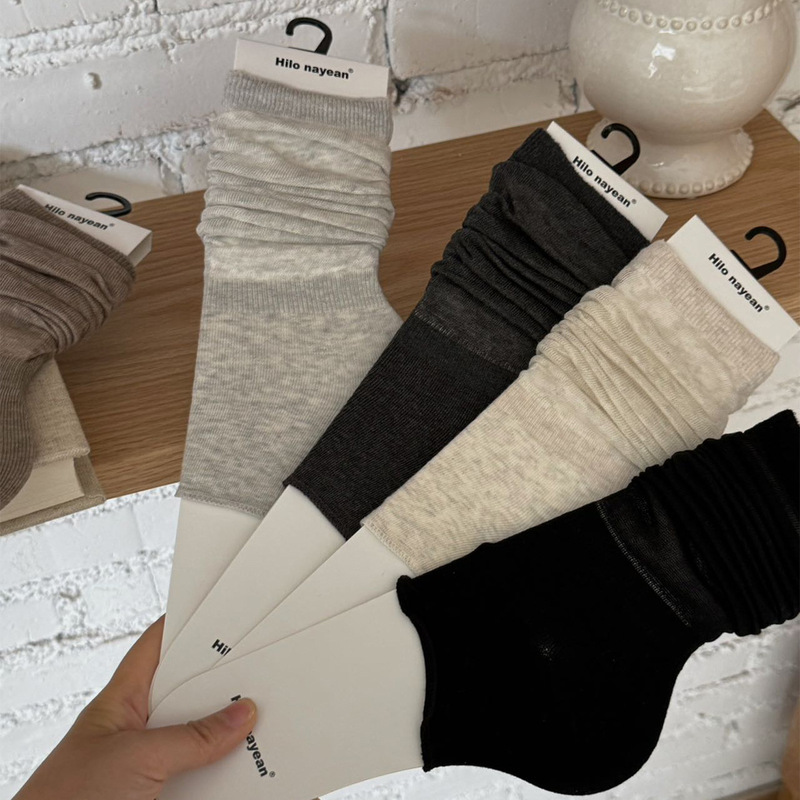 Korean-Style Solid Color Footless Socks, Spring and Summer Thin Breathable Ultra-Soft Xinjiang Cotton Mid-Tube Slouch Socks That Make Legs Look Slimmer