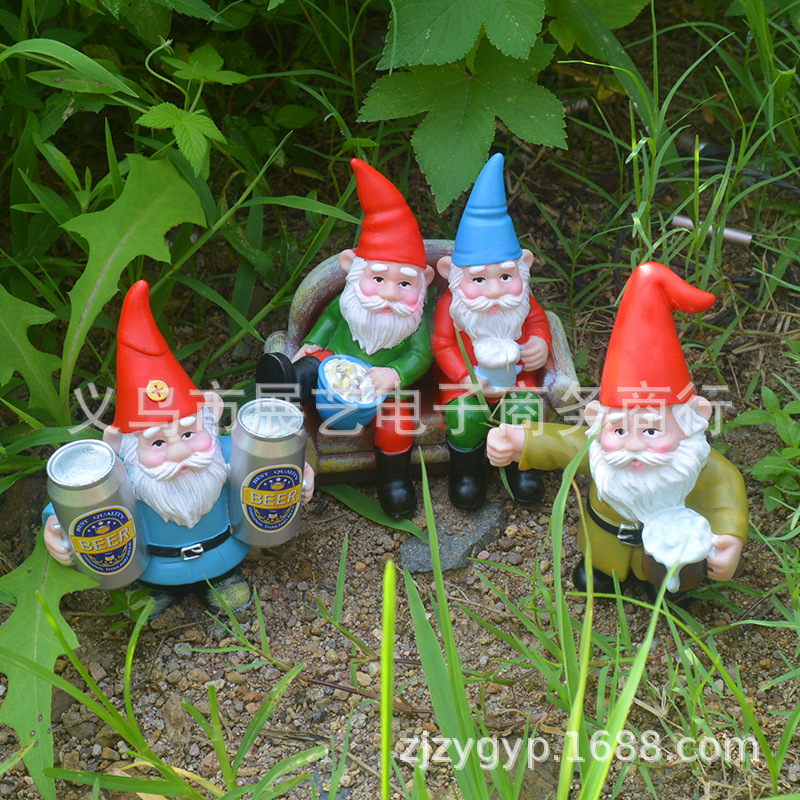 Cross-Border New Beer-Themed Gnome Figurine, Dwarf Garden Elf Sculpture, Resin Craft Decoration, Creative Doll