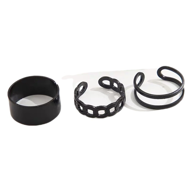 Black Dark Retro Hong Kong Style Three-piece Set Index Finger Joint Ring Women's Fashion Personality Niche Cold Style Accessories Trendy