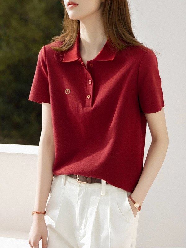 夏半袖poloシャツシンプルファッション減齢polo襟痩せtシャツ小大衆気質2025新型シャツ|undefined