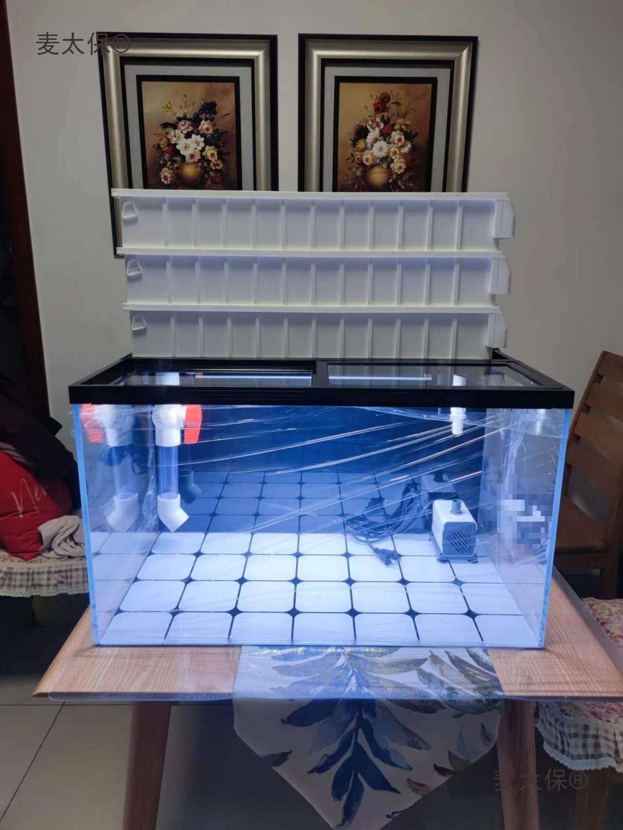 50鱼缸龟缸上滤干湿分离过滤盒周转箱滴流盒增氧上置水族过麦太保