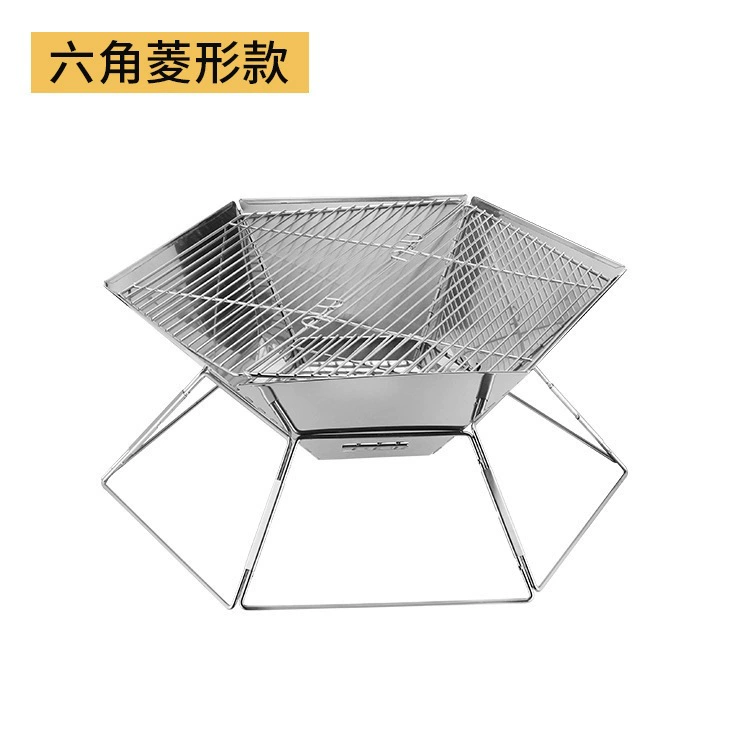 Гриль для барбекю из нержавеющей стали Плита для дров Шестигранный стол для сжигания Складной портативный гриль для барбекю Плита для пикника на открытом воздухе