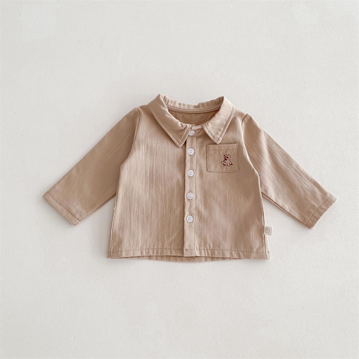 2024 primavera nuevo oso bordado de los muchachos camisa de manga larga del bebé de estilo coreano de color sólido simple cardigan top