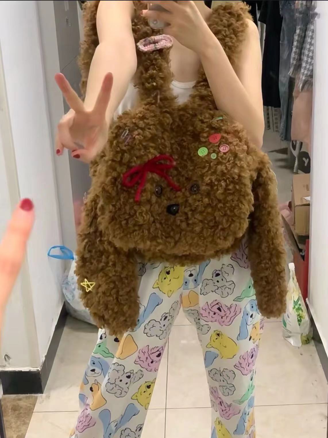 2023 neue frauen Tasche Original Teddy Plüsch Hund Rucksack Nette Mädchen Tasche Nette Herbst und Winter Cartoon Rucksack Flut_voghion.com