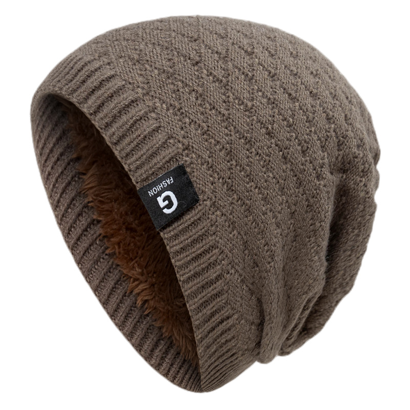 New checkered knitted with plush insulation in winter, elastic and cold resistant pullover, wool hat for men_voghion.com