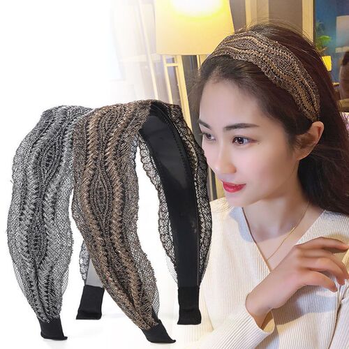 Stylish hair band for women, Korean wide-brimmed trendy short hair accessory, simple lace hair clip to cover gray hair, headband