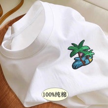 白色重磅纯棉质感女装短袖t恤 夏季美式复古高级感椰子树百搭上衣