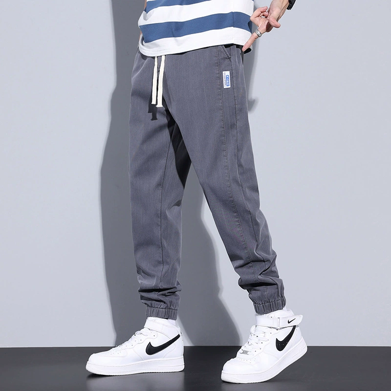 Silk summer thin jeans for leisure, elastic trousers, oversize, drawstring