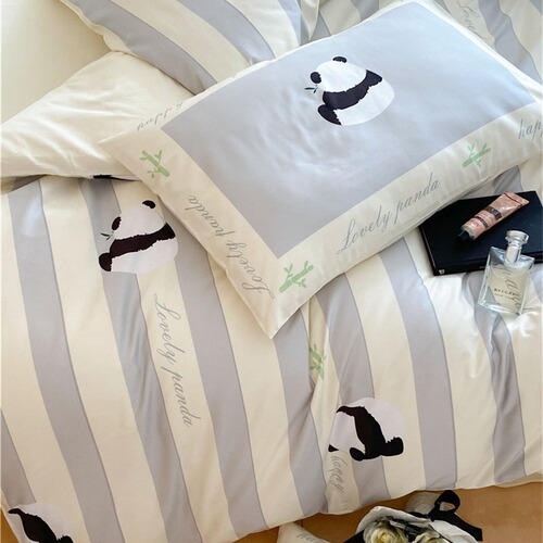 Striped Panda Digital Printing 100 Thread Count Long Staple Cotton Four Piece Cotton Quilt Cover Small Fresh Double Bedding