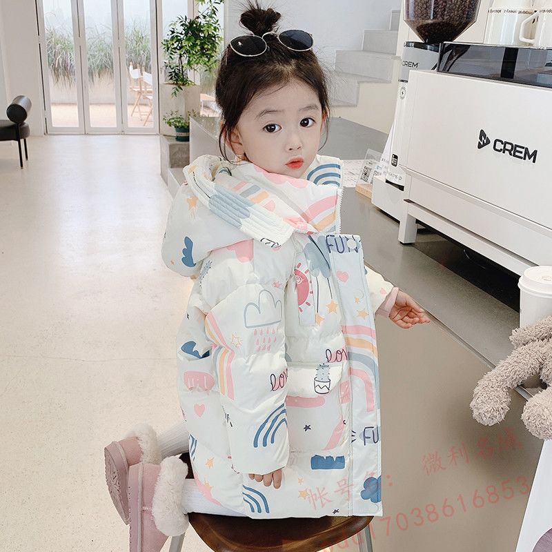 断码正品巴拉女童羽绒服中长款加厚洋气2025冬季新款潮女宝宝冬装
