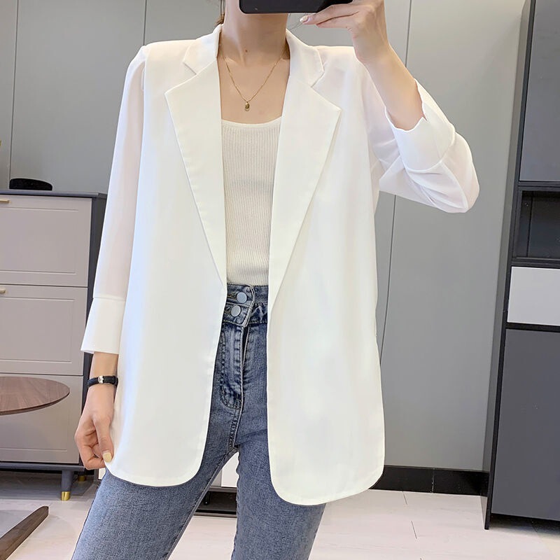 Chiffon Blazer Jacket for Women 2026 Spring/Summer New Korean Style Loose Sun Protection Clothing Mid-Length Air Conditioning Cardigan Thin Trendy